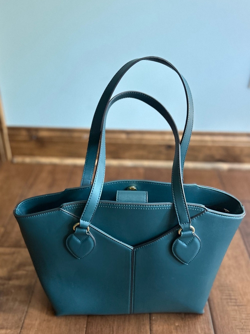 Anne Klein Teal Shoulder Tote with Gold Charm - Picture 4 of 4